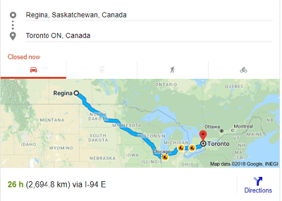 Toronto to Regina distance